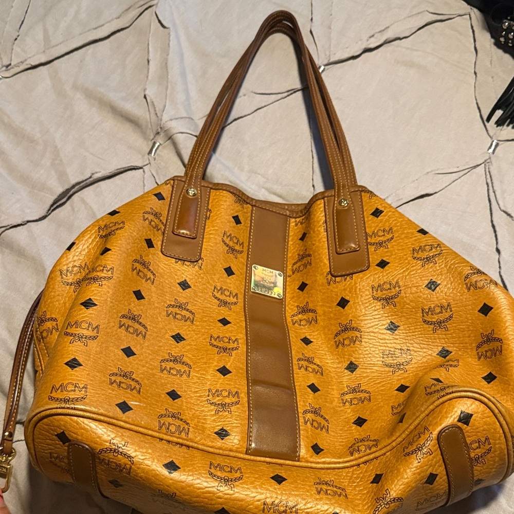MCM Cognac/Tan Visetos Logo Shoulder Tote